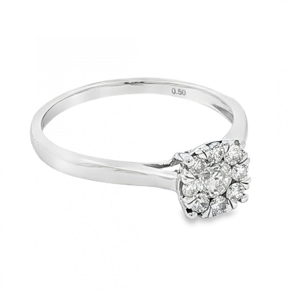 9ct White Gold Diamond Cluster Ring - Size T - 0.50ct