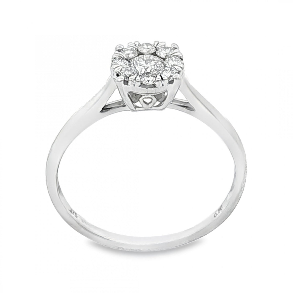9ct White Gold Diamond Cluster Ring - Size T - 0.50ct
