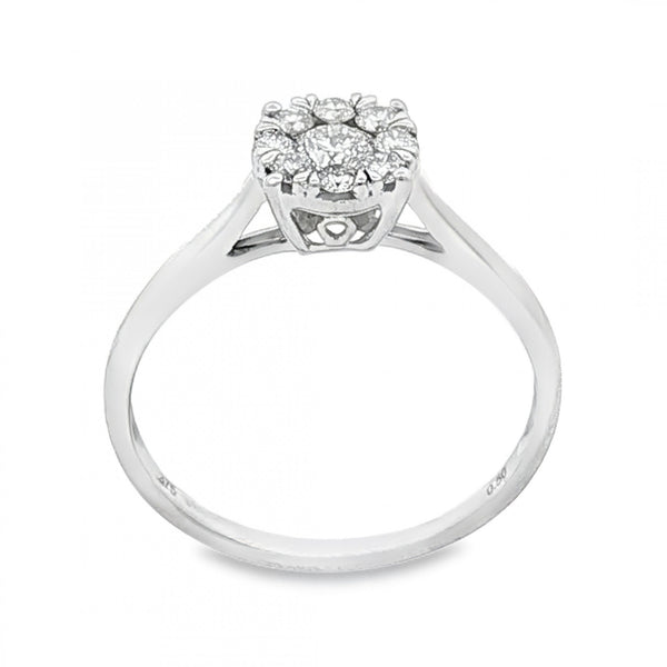 9ct White Gold Diamond Cluster Ring - Size T - 0.50ct