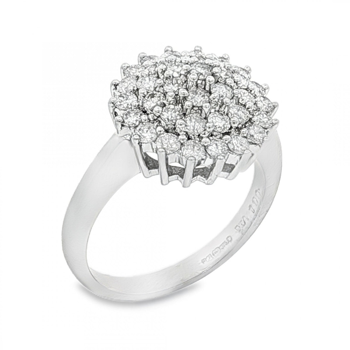 9ct White Gold Diamond Cluster Ring - Size L½ - 1.00ct