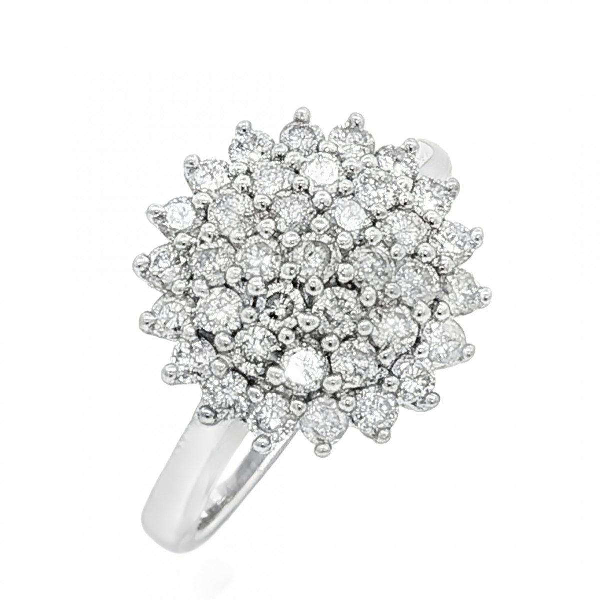 9ct White Gold Diamond Cluster Ring - Size L½ - 1.00ct
