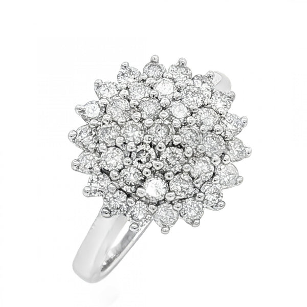 9ct White Gold Diamond Cluster Ring - Size L½ - 1.00ct
