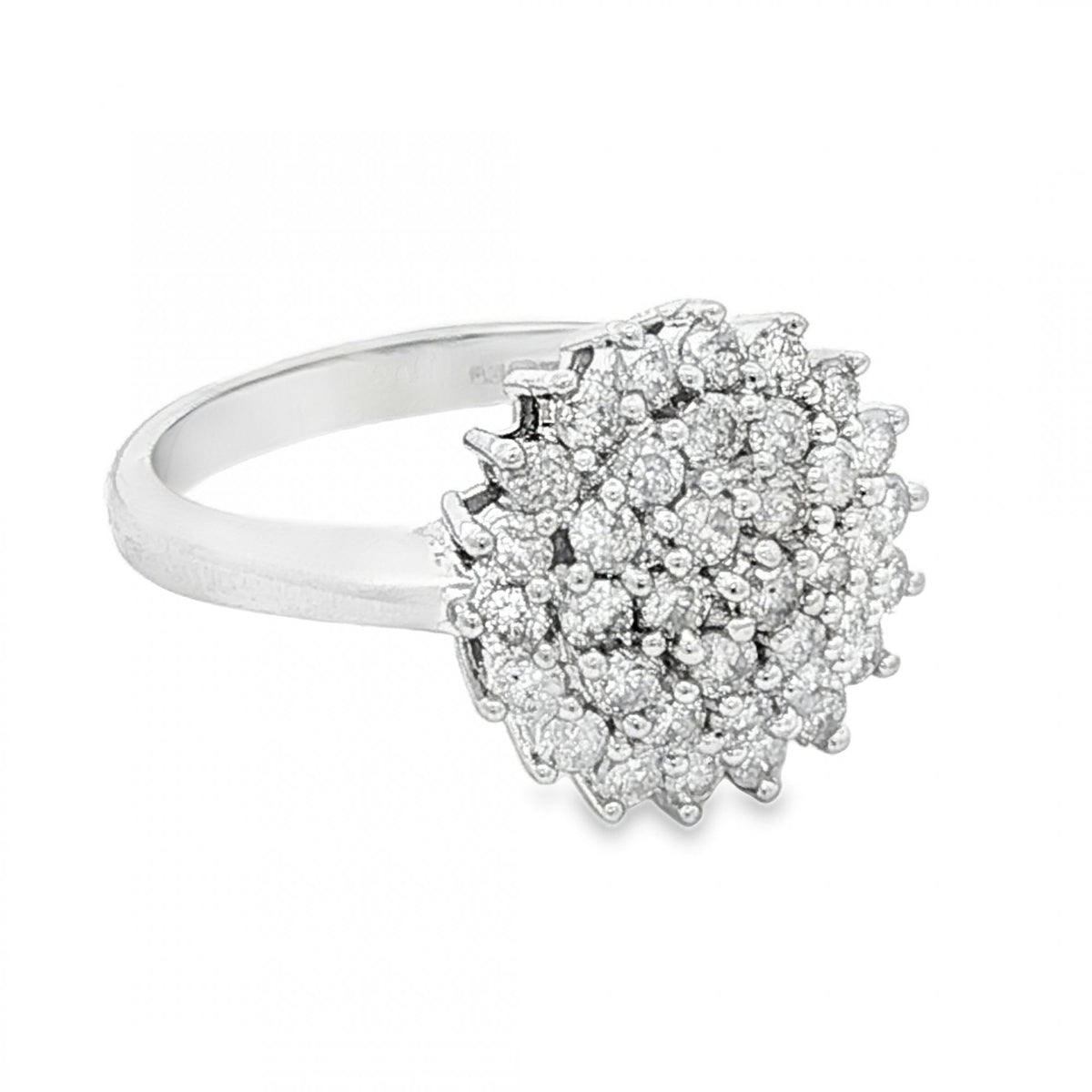 9ct White Gold Diamond Cluster Ring - Size L½ - 1.00ct