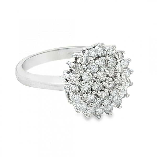9ct White Gold Diamond Cluster Ring - Size L½ - 1.00ct