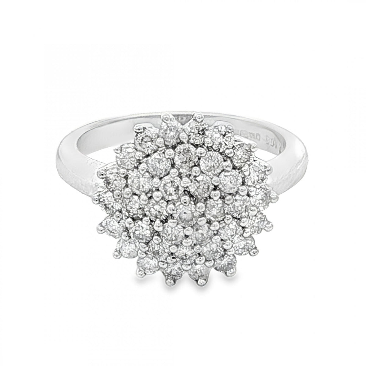 9ct White Gold Diamond Cluster Ring - Size L½ - 1.00ct