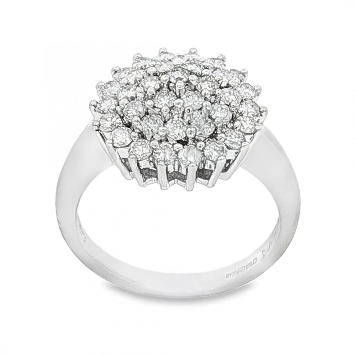 9ct White Gold Diamond Cluster Ring - Size L½ - 1.00ct