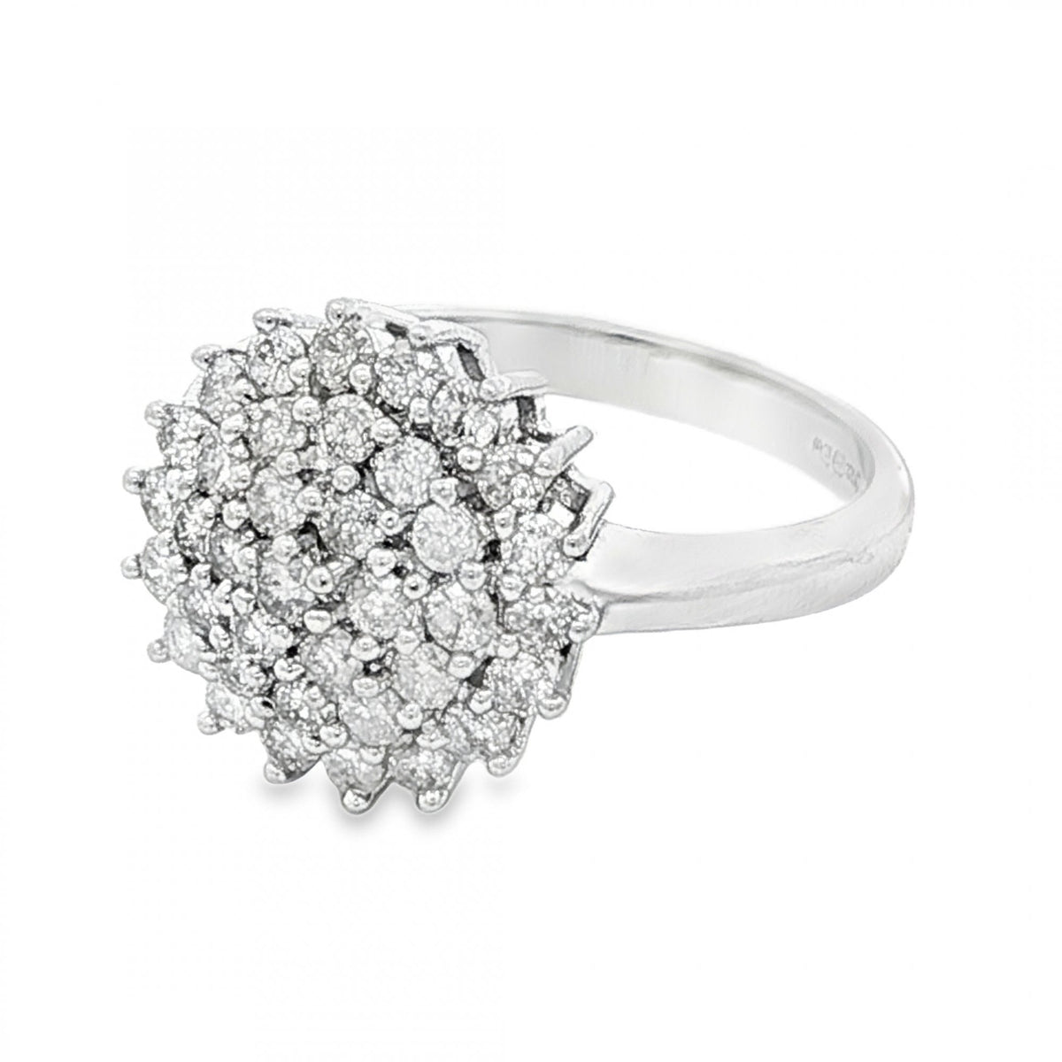 9ct White Gold Diamond Cluster Ring - Size L½ - 1.00ct