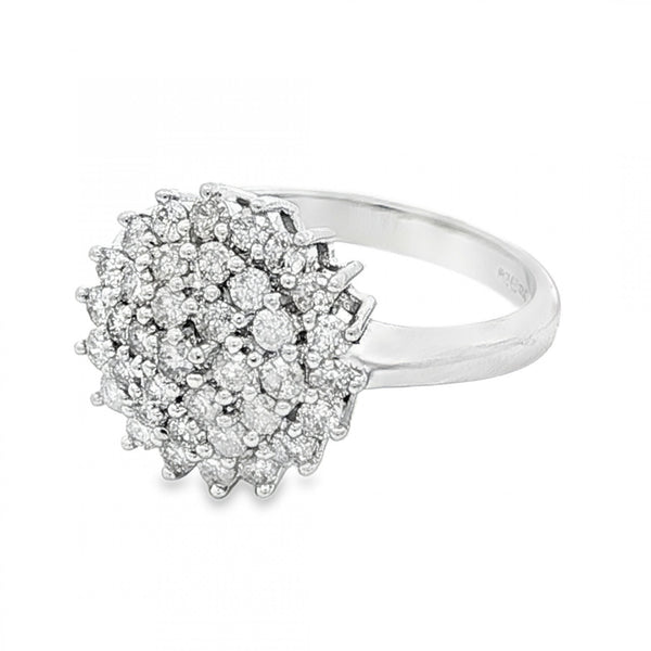9ct White Gold Diamond Cluster Ring - Size L½ - 1.00ct