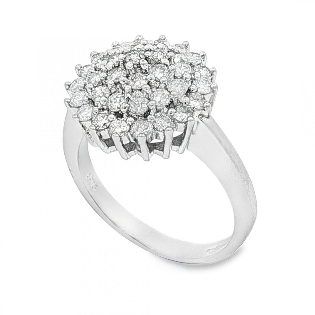 9ct White Gold Diamond Cluster Ring - Size L½ - 1.00ct