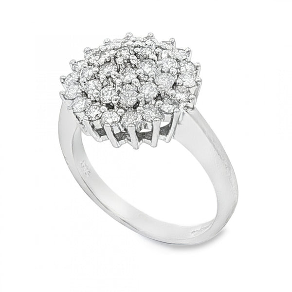 9ct White Gold Diamond Cluster Ring - Size L½ - 1.00ct