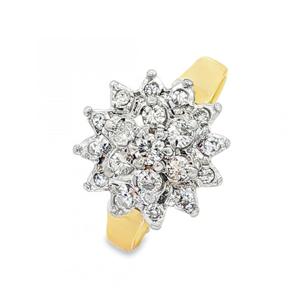 18ct Yellow Gold Illusion-Set Diamond Cluster Ring - 0.42ct