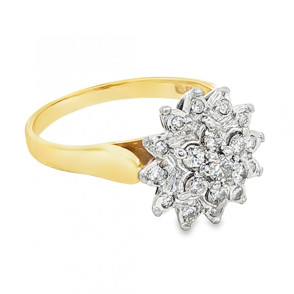 18ct Yellow Gold Illusion-Set Diamond Cluster Ring - 0.42ct