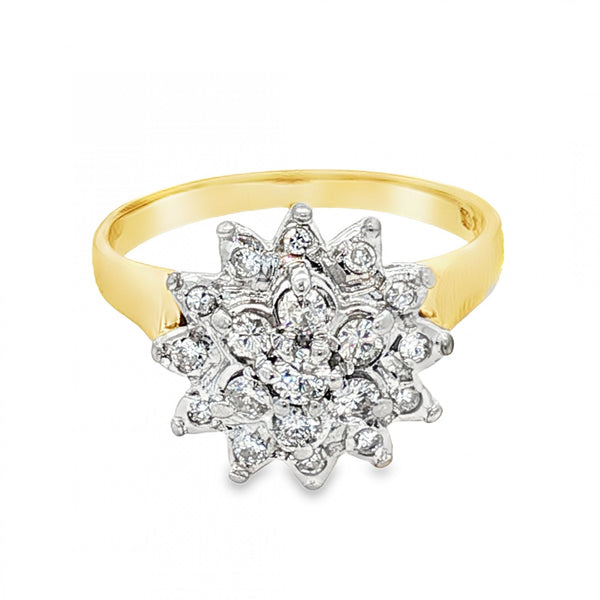 18ct Yellow Gold Illusion-Set Diamond Cluster Ring - 0.42ct