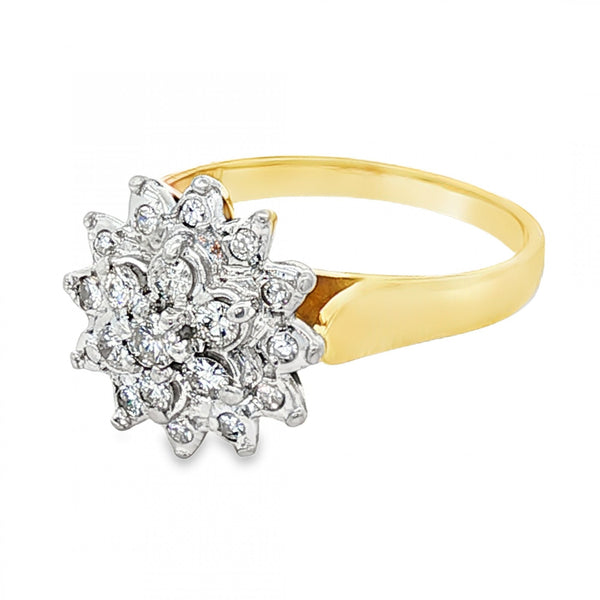 18ct Yellow Gold Illusion-Set Diamond Cluster Ring - 0.42ct