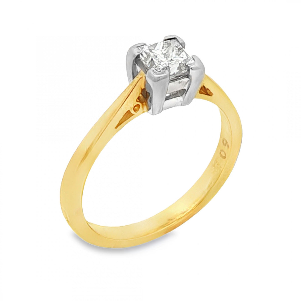 18ct Yellow Gold Princess Cut Diamond Ring - Size J½ - 0.60ct