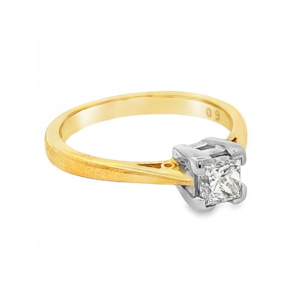 18ct Yellow Gold Princess Cut Diamond Ring - Size J½ - 0.60ct