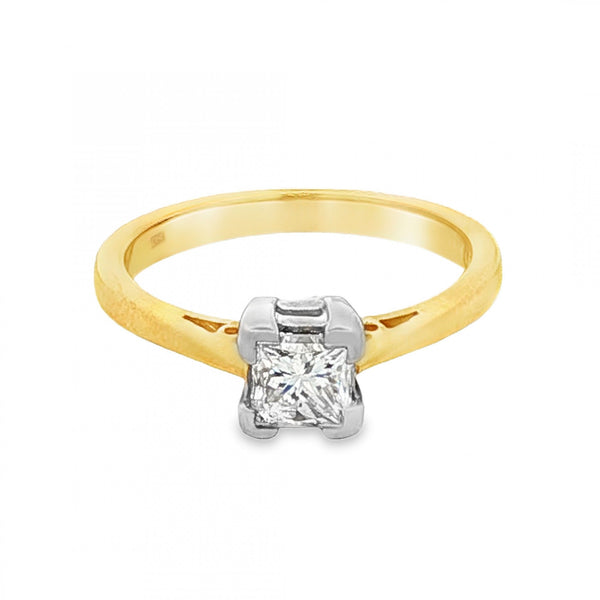 18ct Yellow Gold Princess Cut Diamond Ring - Size J½ - 0.60ct