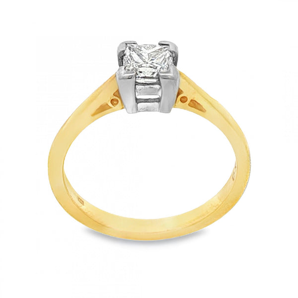 18ct Yellow Gold Princess Cut Diamond Ring - Size J½ - 0.60ct