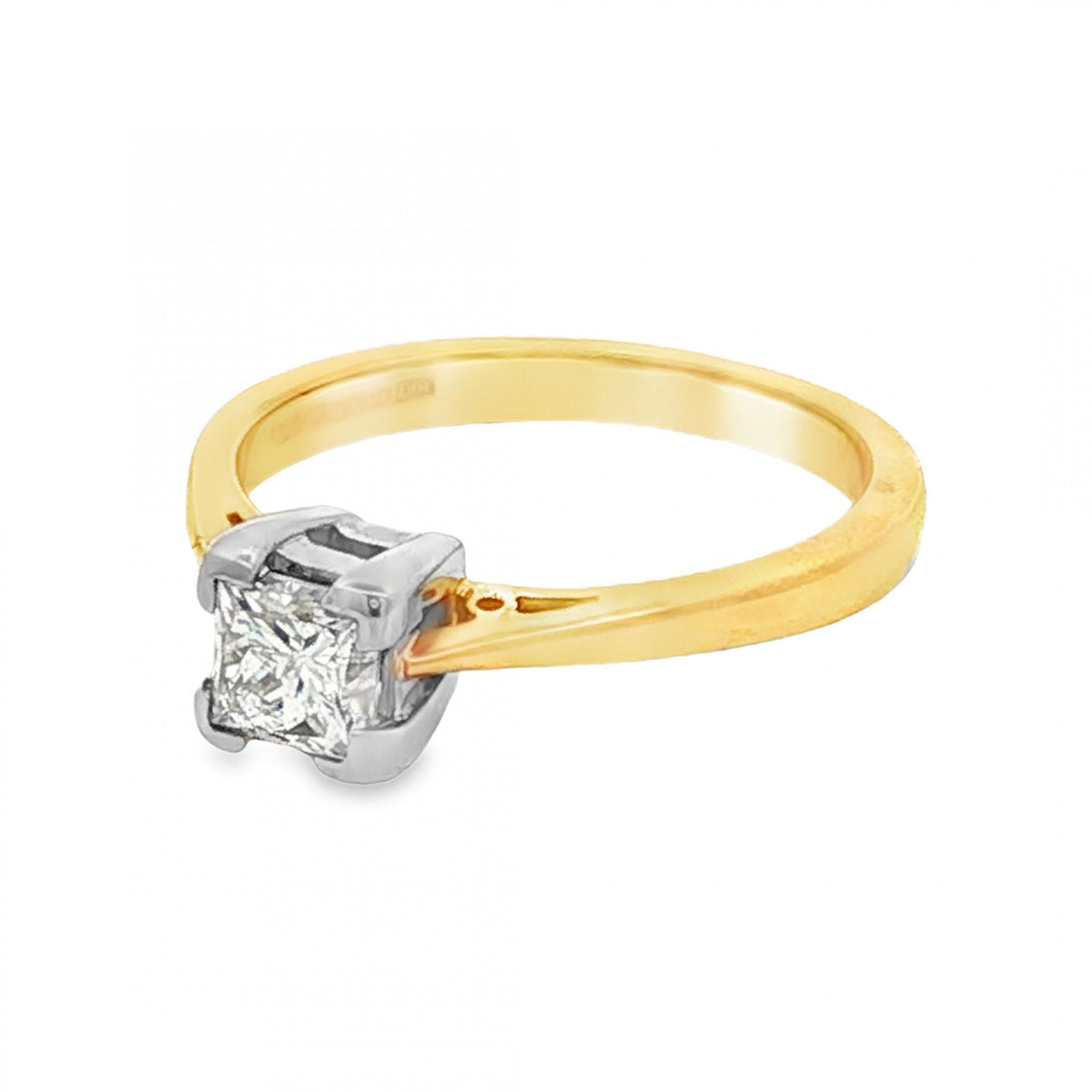 18ct Yellow Gold Princess Cut Diamond Ring - Size J½ - 0.60ct