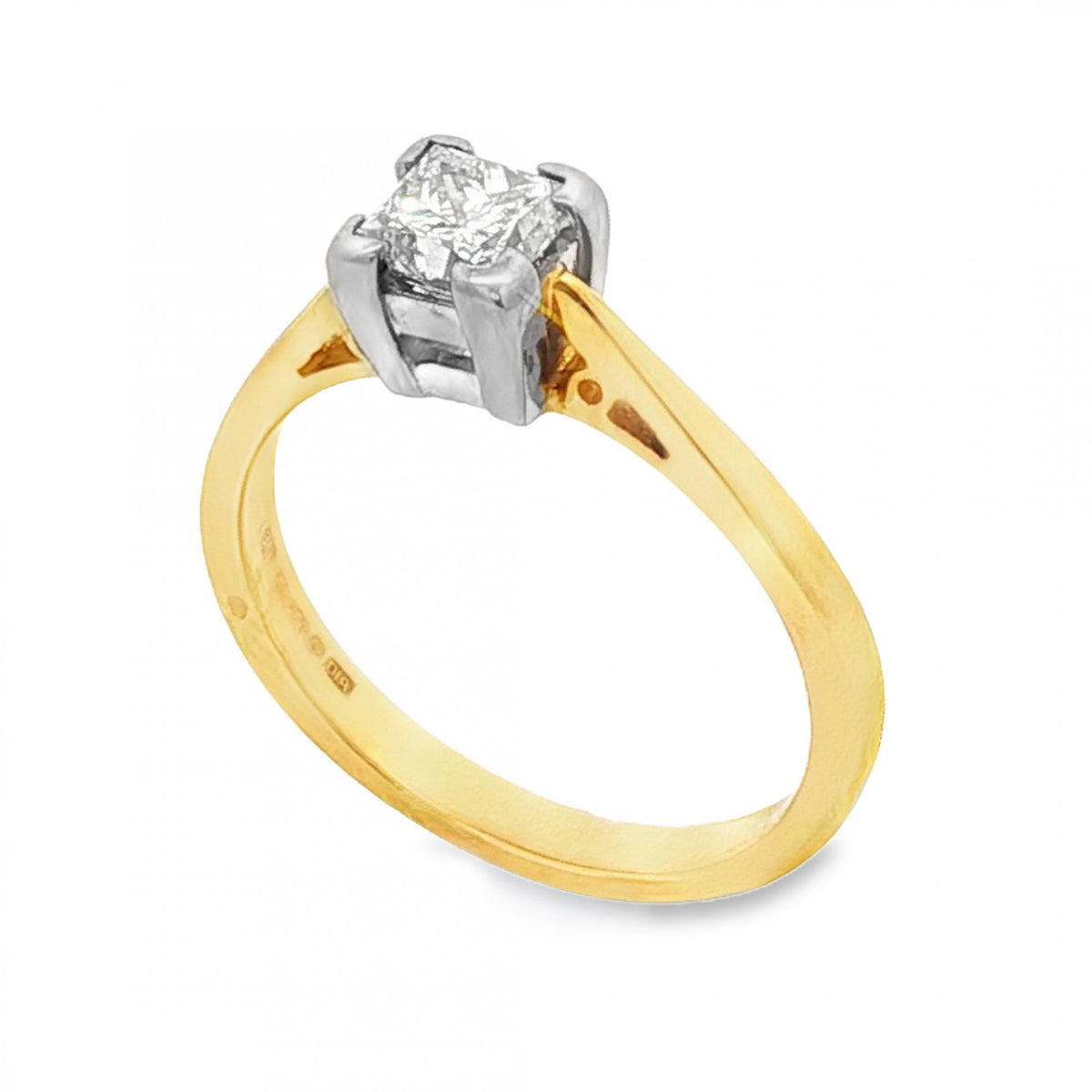 18ct Yellow Gold Princess Cut Diamond Ring - Size J½ - 0.60ct