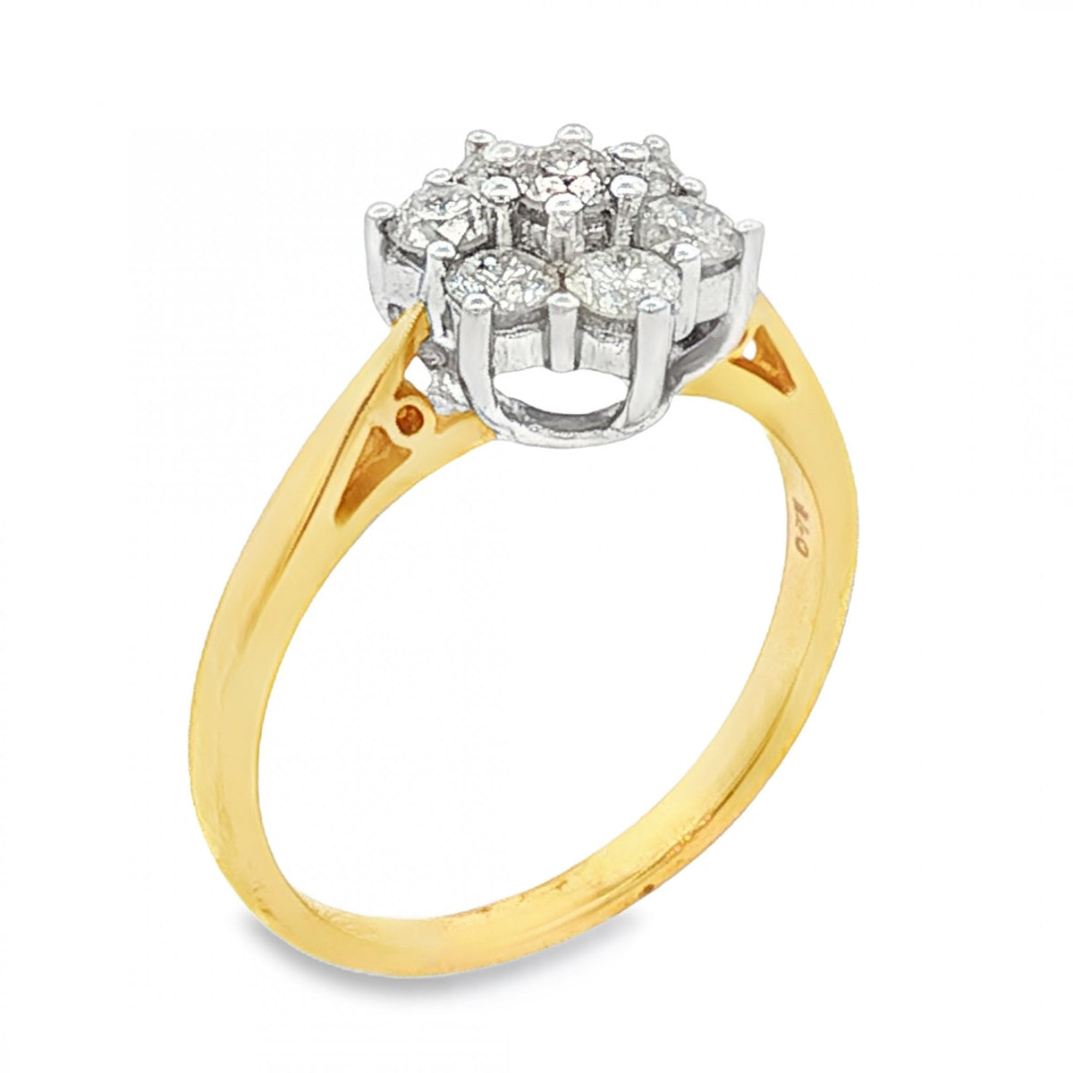 18ct Yellow Gold Diamond Cluster Ring - Size N½ - 0.75ct