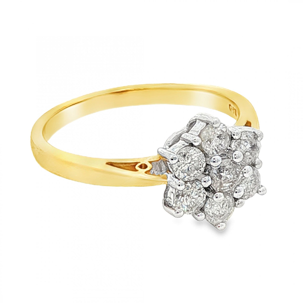 18ct Yellow Gold Diamond Cluster Ring - Size N½ - 0.75ct