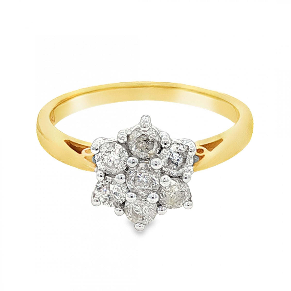 18ct Yellow Gold Diamond Cluster Ring - Size N½ - 0.75ct