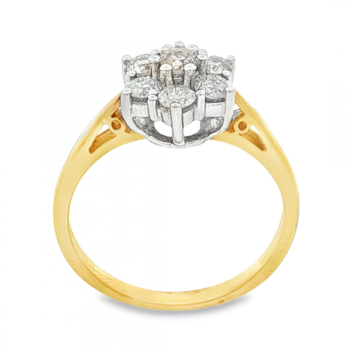 18ct Yellow Gold Diamond Cluster Ring - Size N½ - 0.75ct