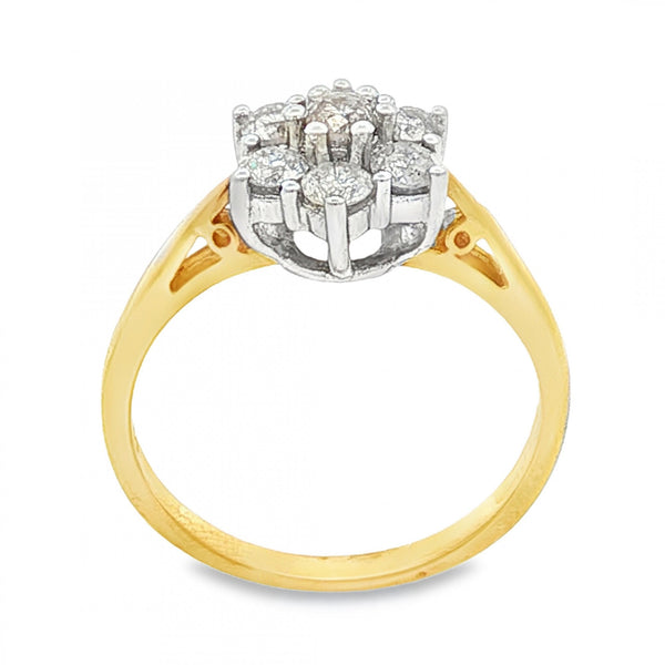 18ct Yellow Gold Diamond Cluster Ring - Size N½ - 0.75ct