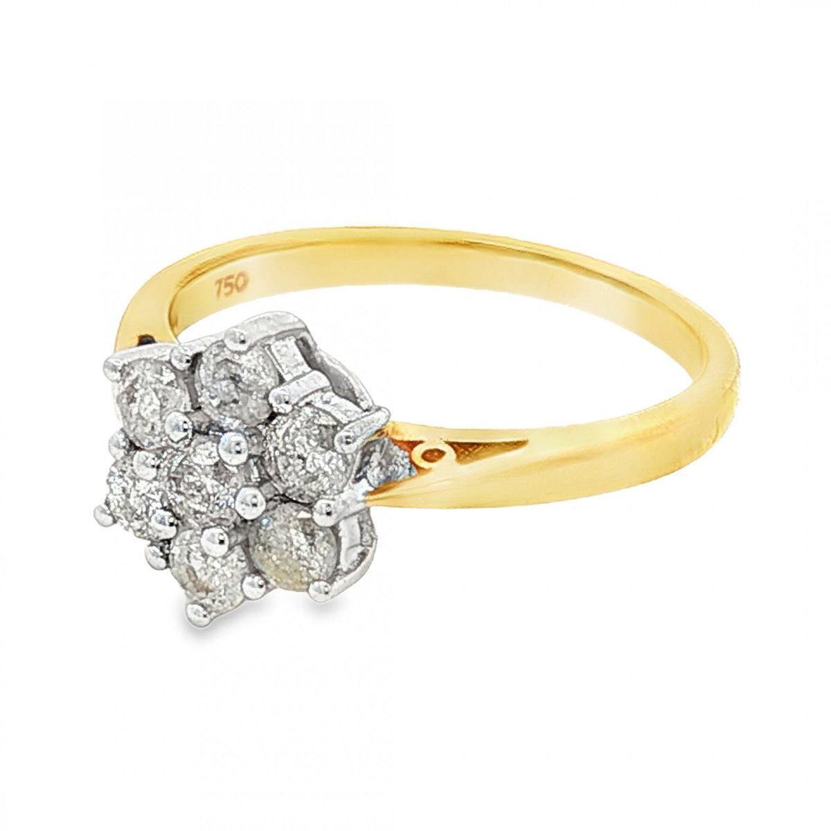 18ct Yellow Gold Diamond Cluster Ring - Size N½ - 0.75ct