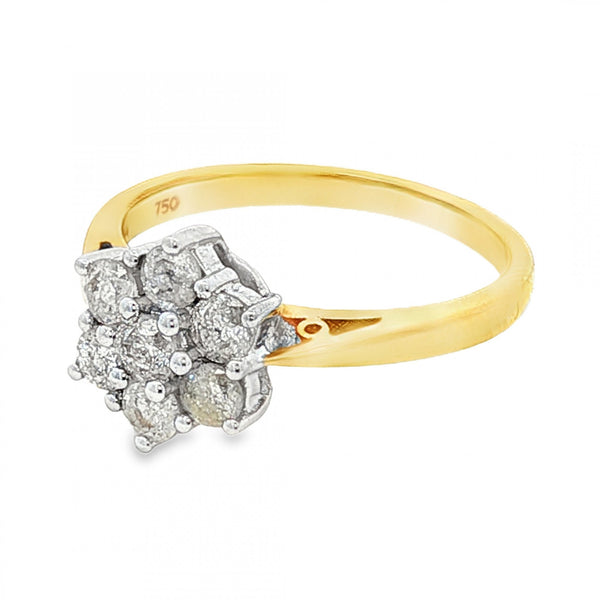 18ct Yellow Gold Diamond Cluster Ring - Size N½ - 0.75ct