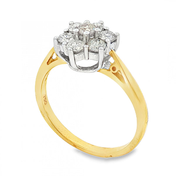 18ct Yellow Gold Diamond Cluster Ring - Size N½ - 0.75ct