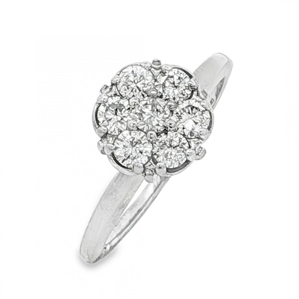14ct White Gold Diamond Cluster Ring - Size L - 0.50ct