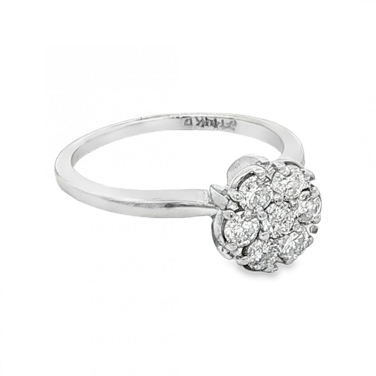 14ct White Gold Diamond Cluster Ring - Size L - 0.50ct
