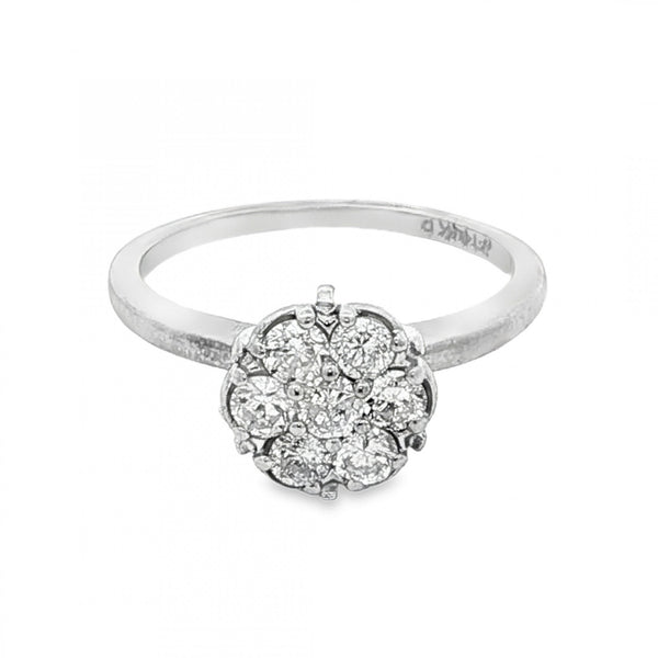 14ct White Gold Diamond Cluster Ring - Size L - 0.50ct