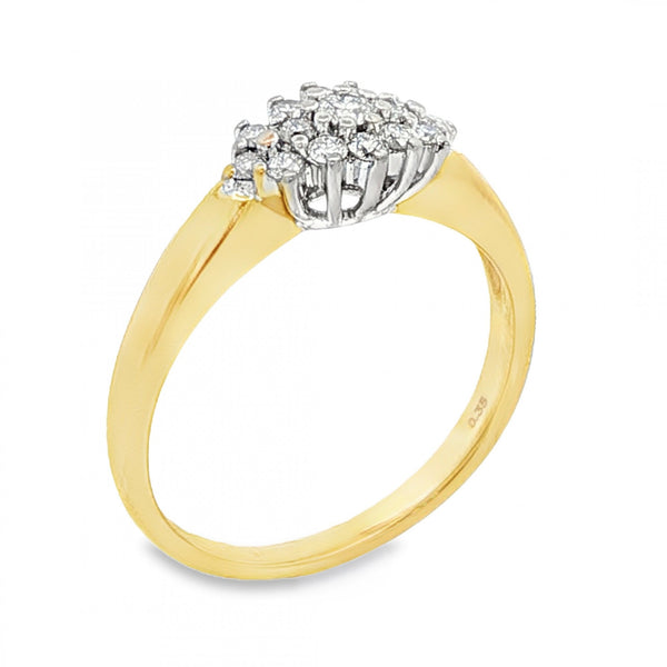 9ct Yellow Gold Diamond Cluster Ring - Size Q - 0.35ct