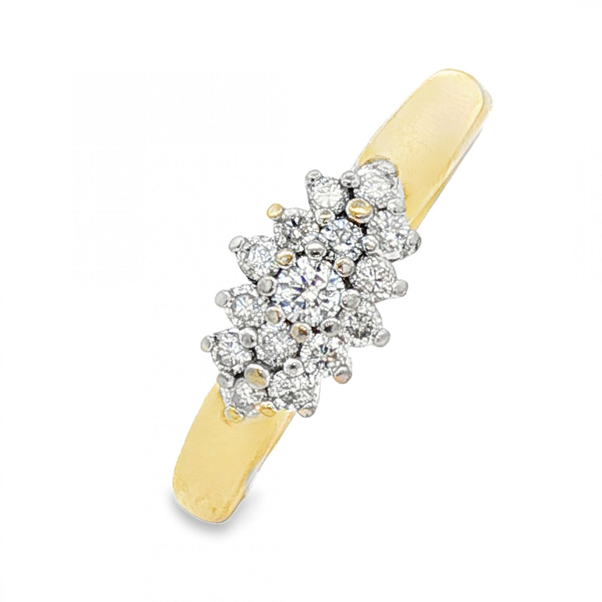 9ct Yellow Gold Diamond Cluster Ring - Size Q - 0.35ct