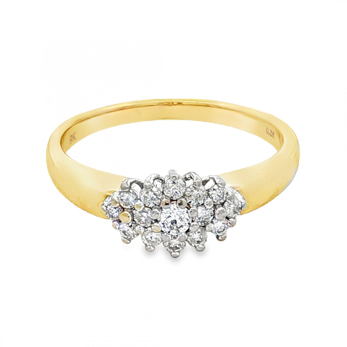 9ct Yellow Gold Diamond Cluster Ring - Size Q - 0.35ct