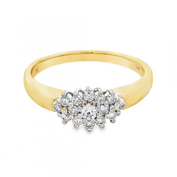 9ct Yellow Gold Diamond Cluster Ring - Size Q - 0.35ct