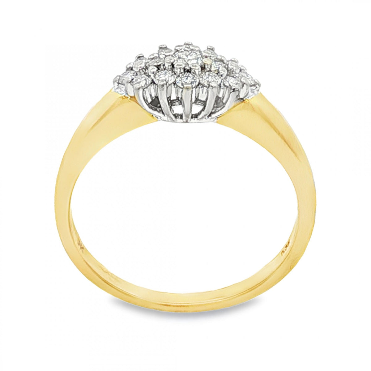 9ct Yellow Gold Diamond Cluster Ring - Size Q - 0.35ct