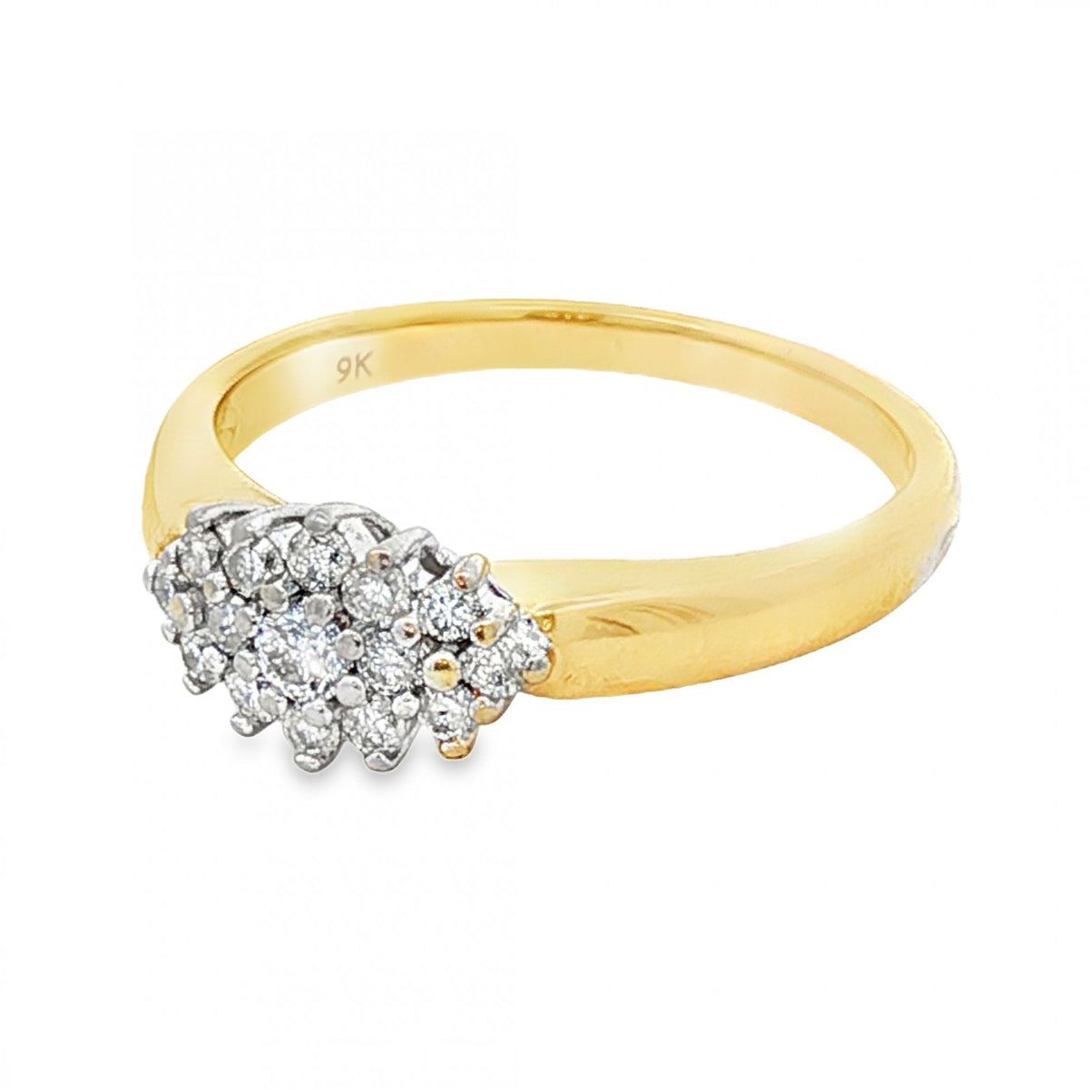 9ct Yellow Gold Diamond Cluster Ring - Size Q - 0.35ct