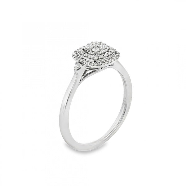 9ct White Gold Diamond Cluster Ring - Size L½ - 0.20ct