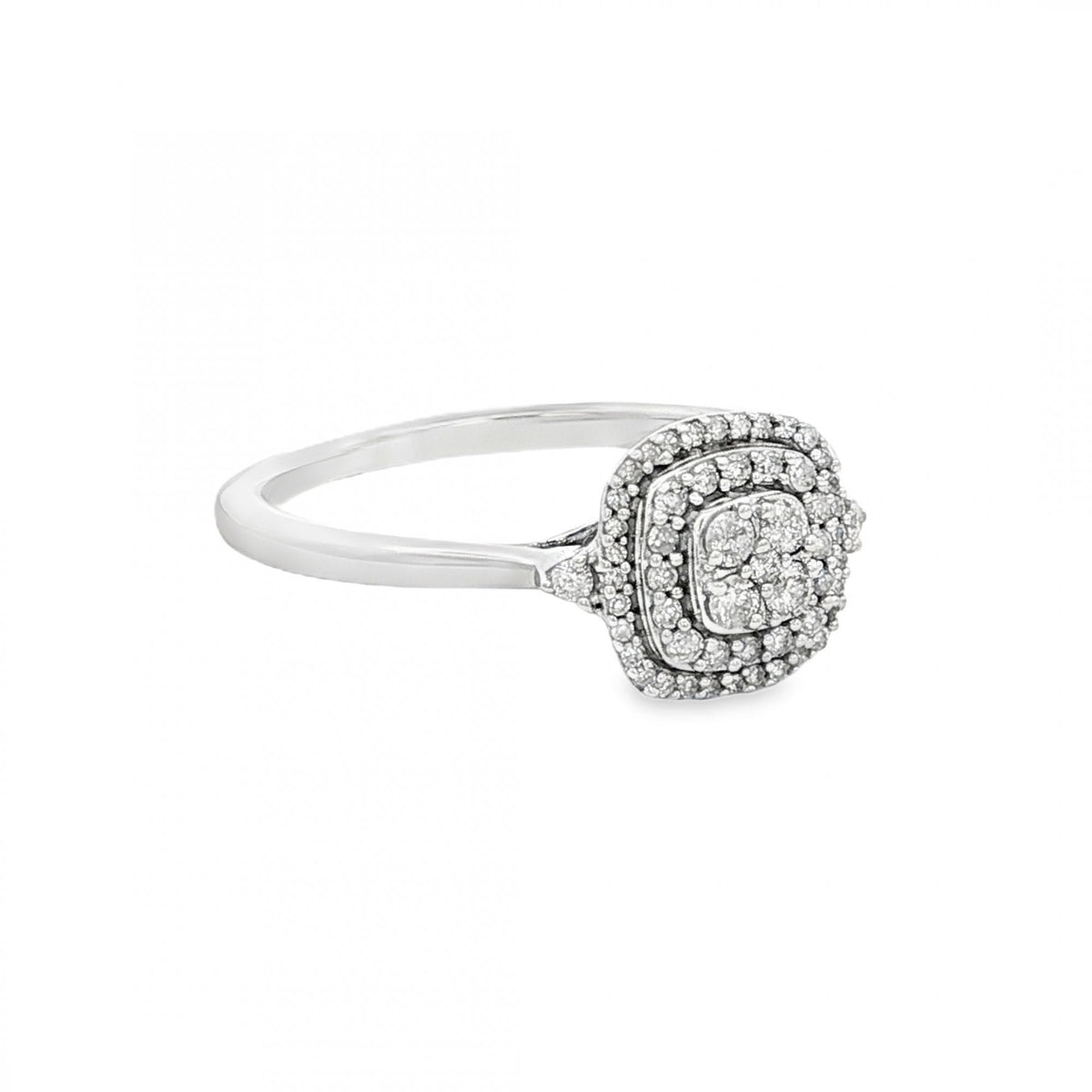9ct White Gold Diamond Cluster Ring - Size L½ - 0.20ct