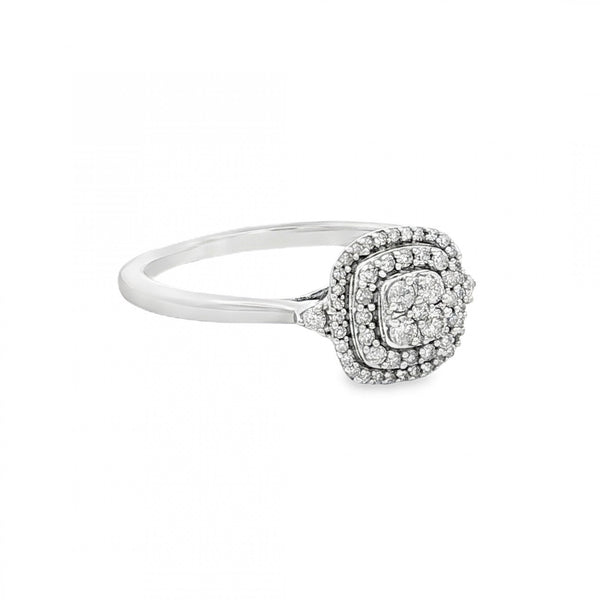 9ct White Gold Diamond Cluster Ring - Size L½ - 0.20ct