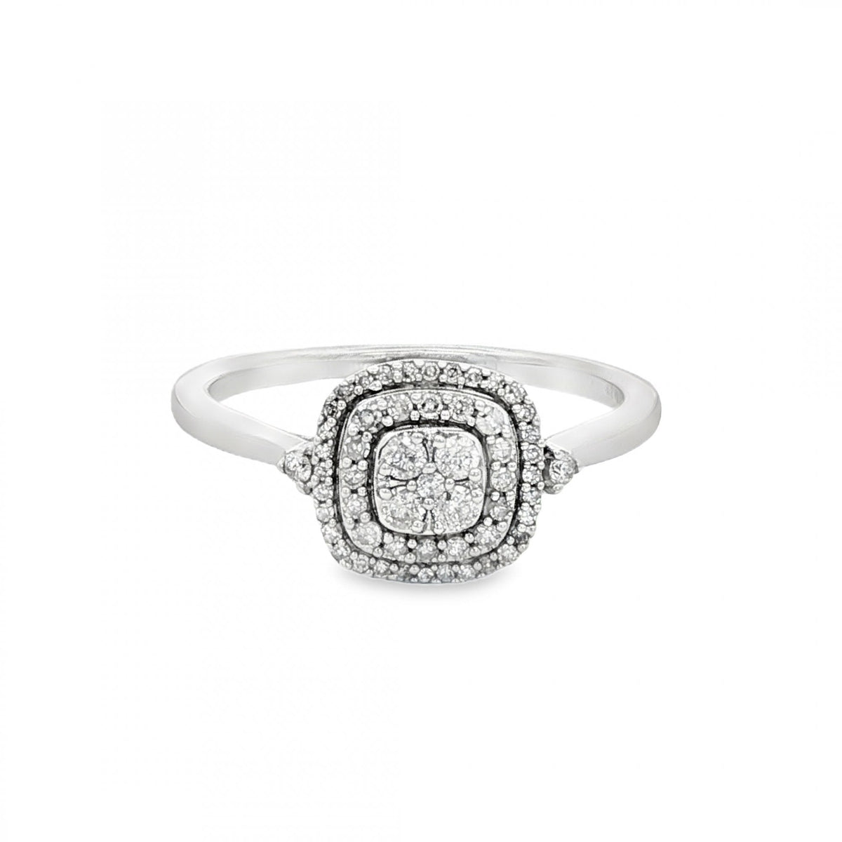 9ct White Gold Diamond Cluster Ring - Size L½ - 0.20ct