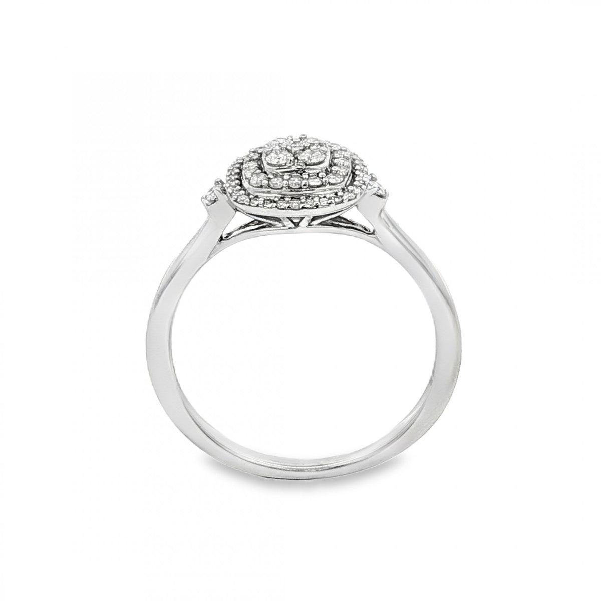 9ct White Gold Diamond Cluster Ring - Size L½ - 0.20ct