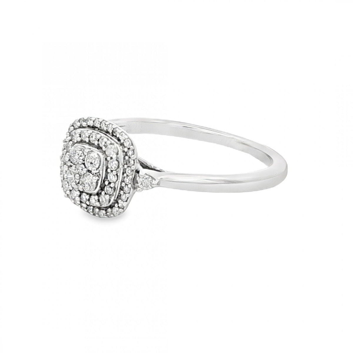 9ct White Gold Diamond Cluster Ring - Size L½ - 0.20ct