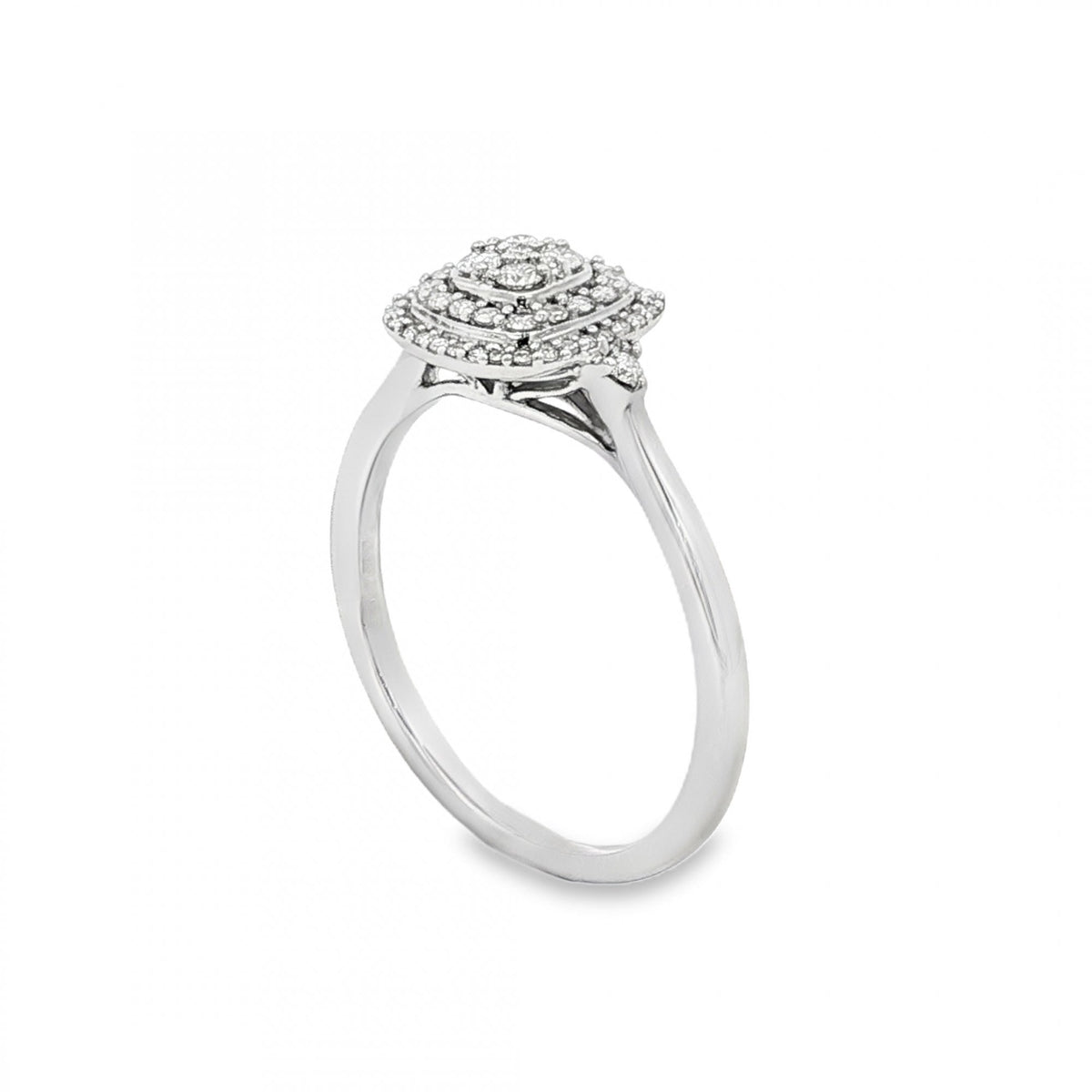 9ct White Gold Diamond Cluster Ring - Size L½ - 0.20ct