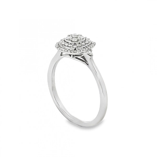 9ct White Gold Diamond Cluster Ring - Size L½ - 0.20ct