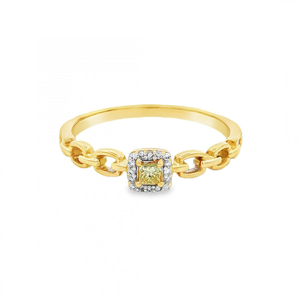 9ct Yellow Gold Yellow Diamond Cluster Ring - Size P - 0.10ct